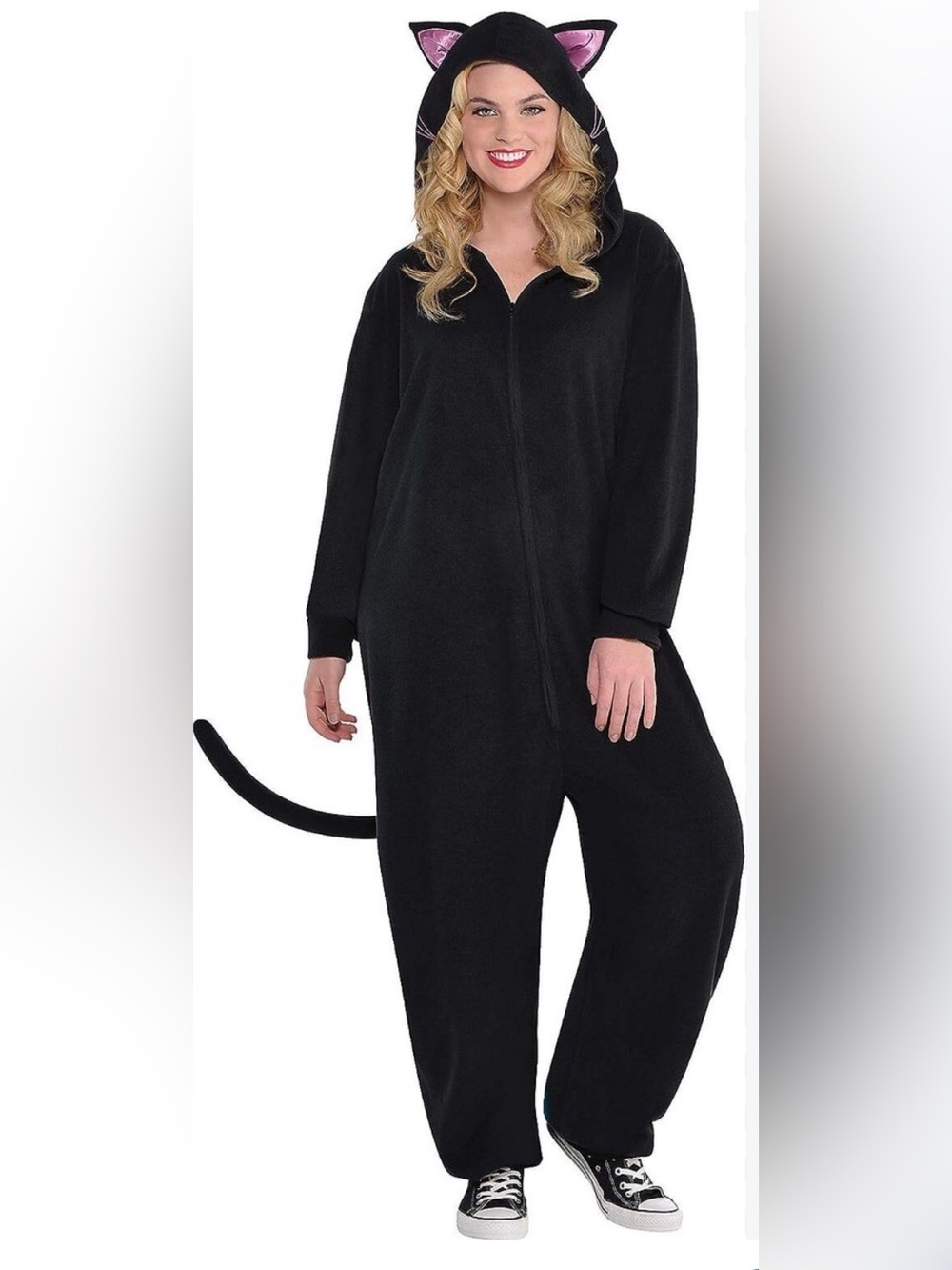 Women’s Black Cat Hooded Onesie Jumpsuit